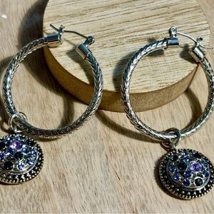 Large Twist Silver and Purple Hoop earrings